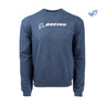 Full product image of the crewneck sweatshirt in a blue heather color.  White Boeing signature logo across the chest. 