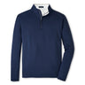 Full product image of the quarter-zip in navy color.  Navy Boeing logo on left chest.