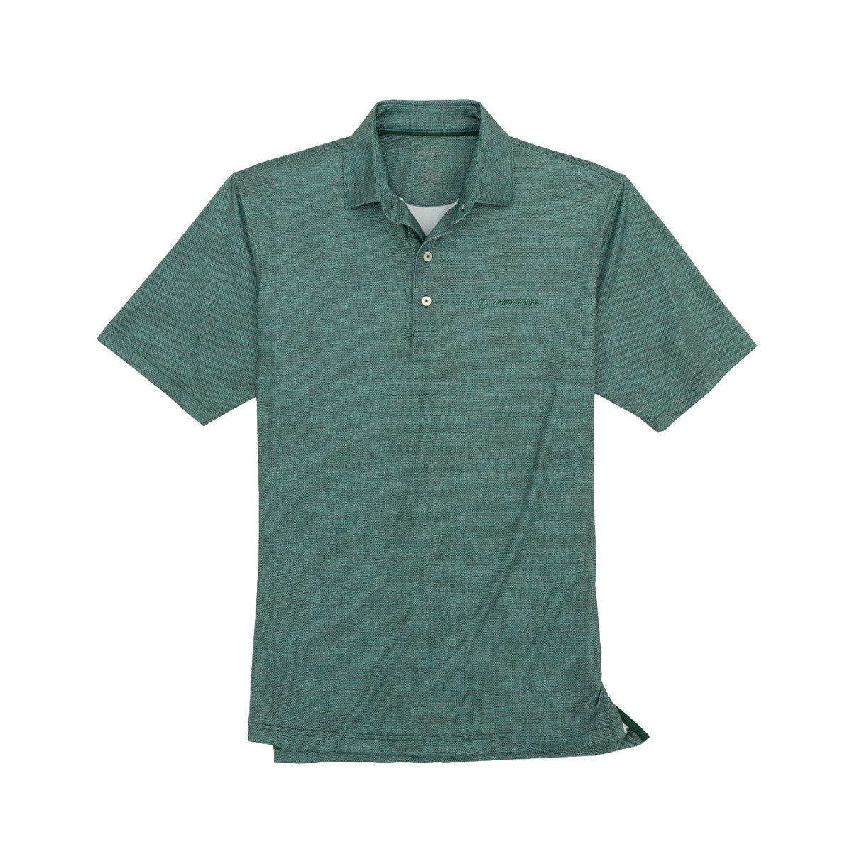 Full product image of the polo in a green color.  Green Boeing signature logo on left chest.  Featuring 3 buttons.