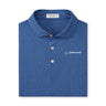 Blue patterned polo shirt with a folded collar, featuring the Boeing logo on the chest. The shirt has three beige buttons and a casual style.