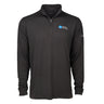 Product image of the quarter-zip in black.  Boeing St. Louis logo on left chest area.  White Boeing logo on left sleeve.