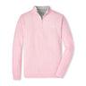 Pink quarter-zip sweatshirt featuring a small white logo on the left chest. The soft, textured fabric and neutral background emphasize a casual, cozy vibe.