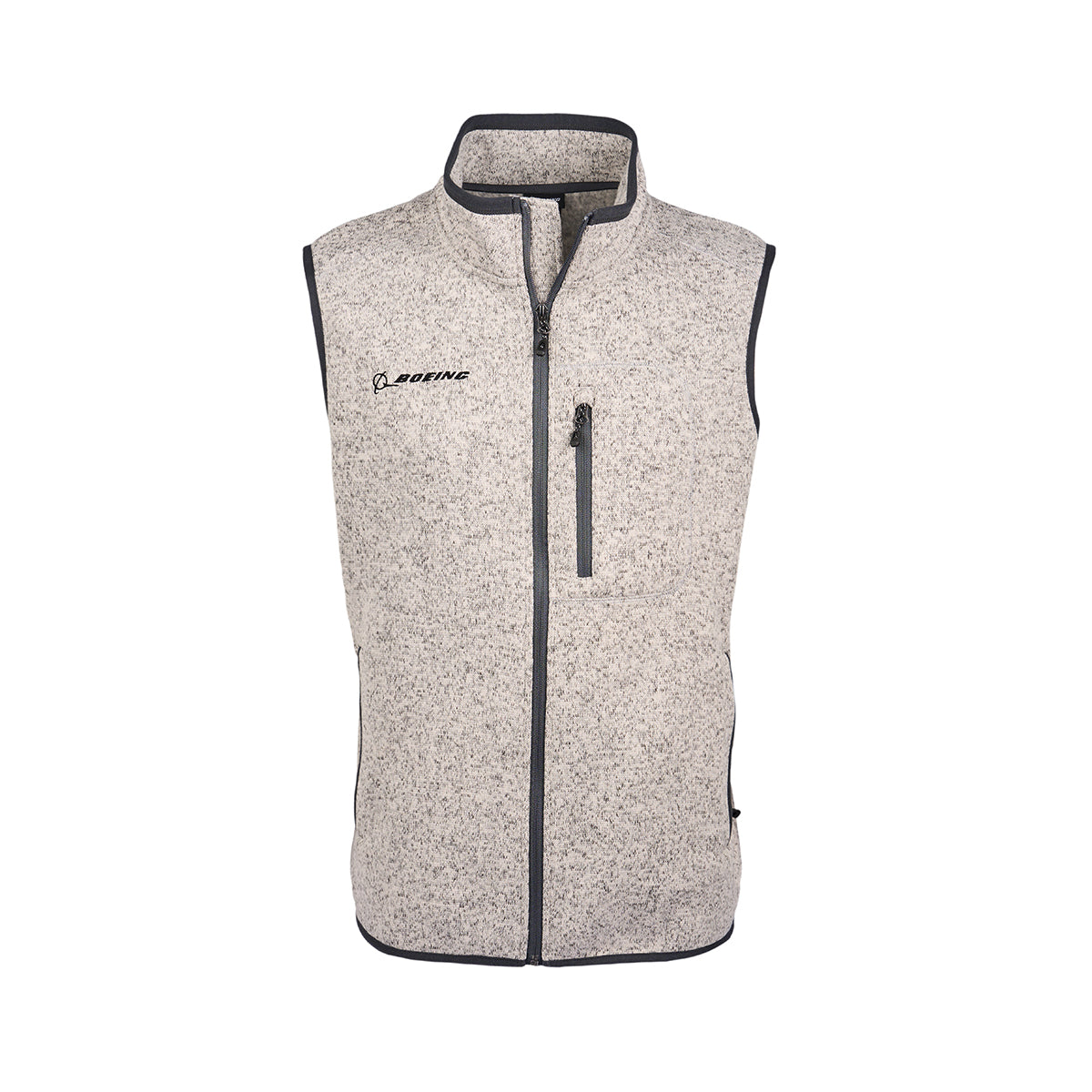 Full product image of the vest in a pumice color.  Full-zip, left chest pocket.  Black Boeing logo on right chest.  2 pockets on each hip area. 