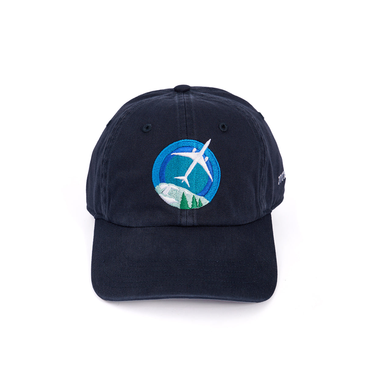 Skyward hat, featuring the iconic Boeing 777X embroidered in a roundel design on the front