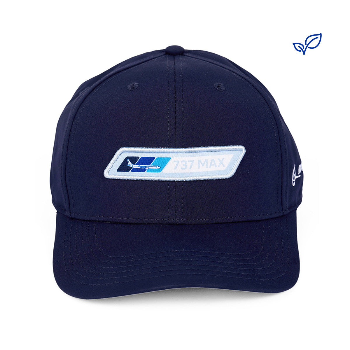 Product image of the hat in navy with the 737 MAX Velocity graphic patch on the center. 