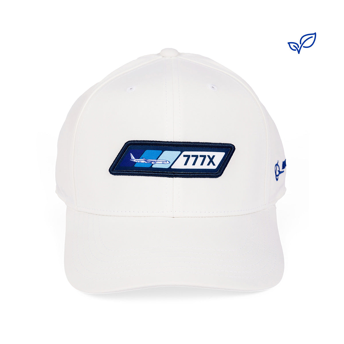 Product image of the hat in white with the 777X Velocity graphic patch on the center. 