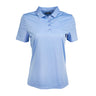 Full product image of the Women's Callaway polo in a serenity blue color.  Blue Boeing logo on left chest.  Features 4 buttons