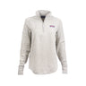 Full product image of the quarter-zip in a light grey color. Vineyard Vine box logo on left chest. Navy Boeing signature logo on right sleeve.