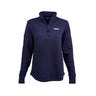 Full product image of the quarter-zip in navy color.  Vineyard Vine box logo  on left chest.  Navy Boeing signature logo on right sleeve. 