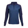 Full product of the quarter-zip in a dark navy heather color.  Blue Boeing logo on left chest. Blue two tone 