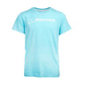 Kids' melange tee in caribbean blue color with white Boeing signature logo across the chest