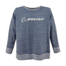 Heathered french terry crewneck sweatshirt in navy color.  White embroidered Boeing signature logo across the chest.