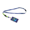 Full product image of the lanyard in blue and green. Boeing 737 MAX Skyward sublimation print. Full printed PVC card with Boeing 737 MAX Skyward roundel design.