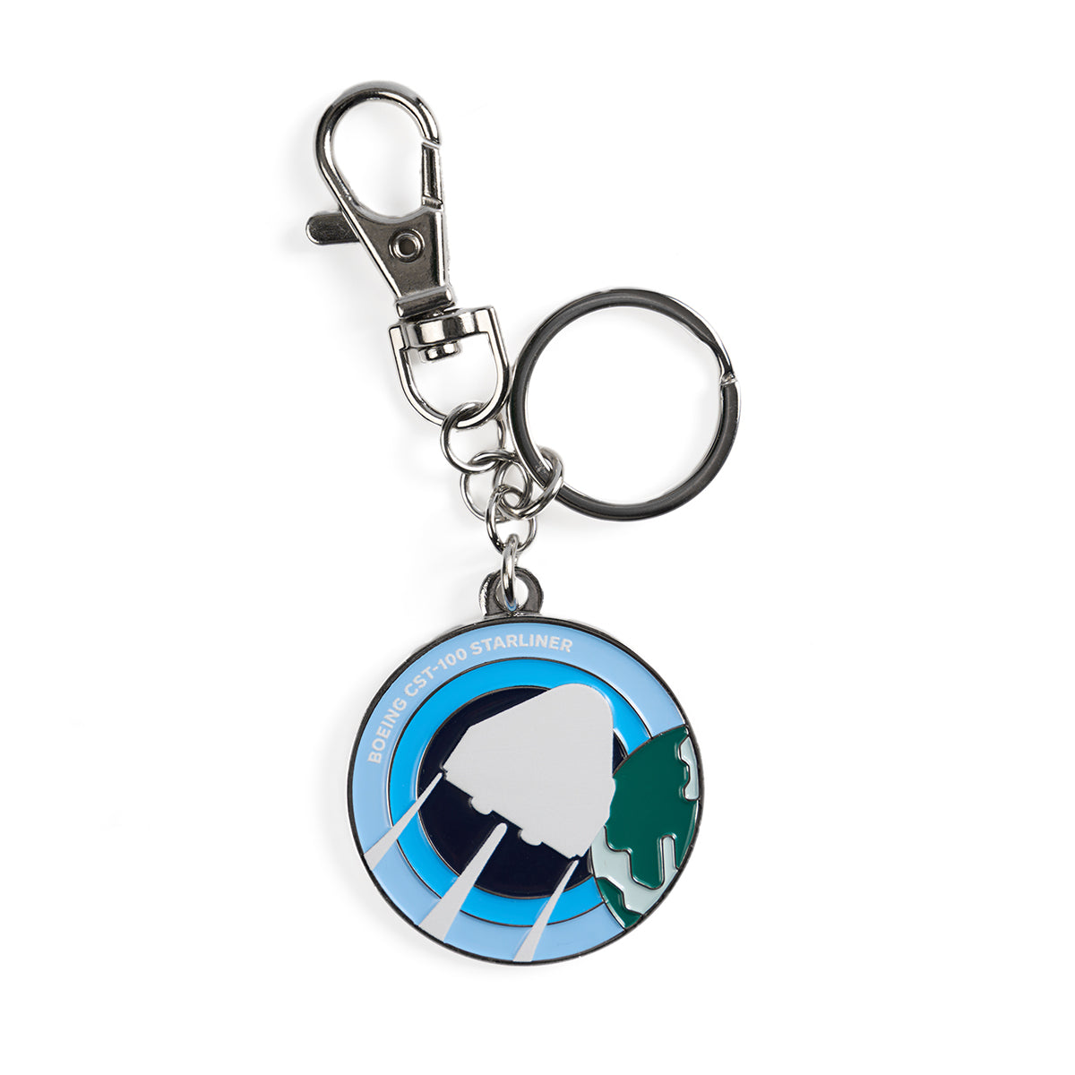 Skyward keychain, featuring the iconic Boeing CST-100 Starliner in a roundel design.