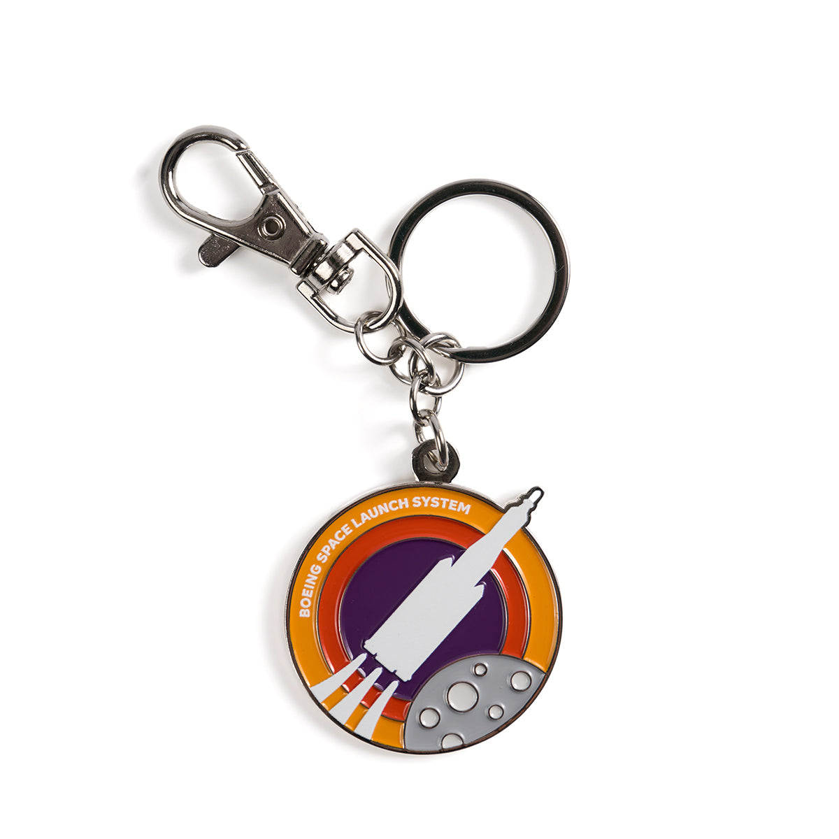 Skyward keychain, featuring the iconic Boeing Space Launch System in a roundel design.