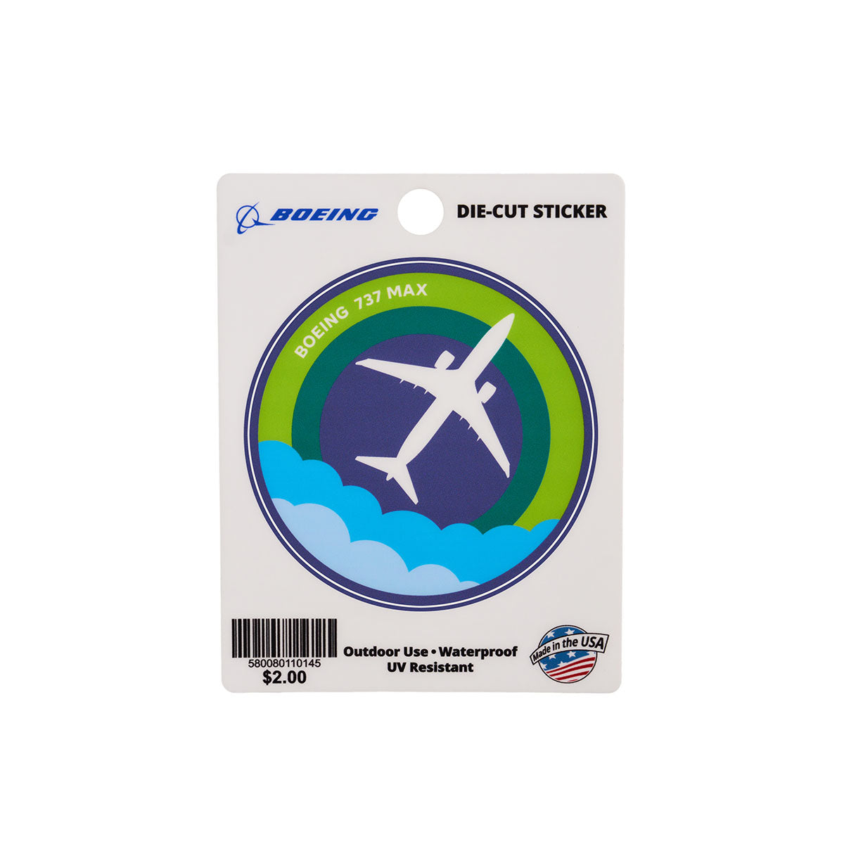  Skyward sticker, featuring the iconic Boeing Boeing 737 MAX in a roundel design. 