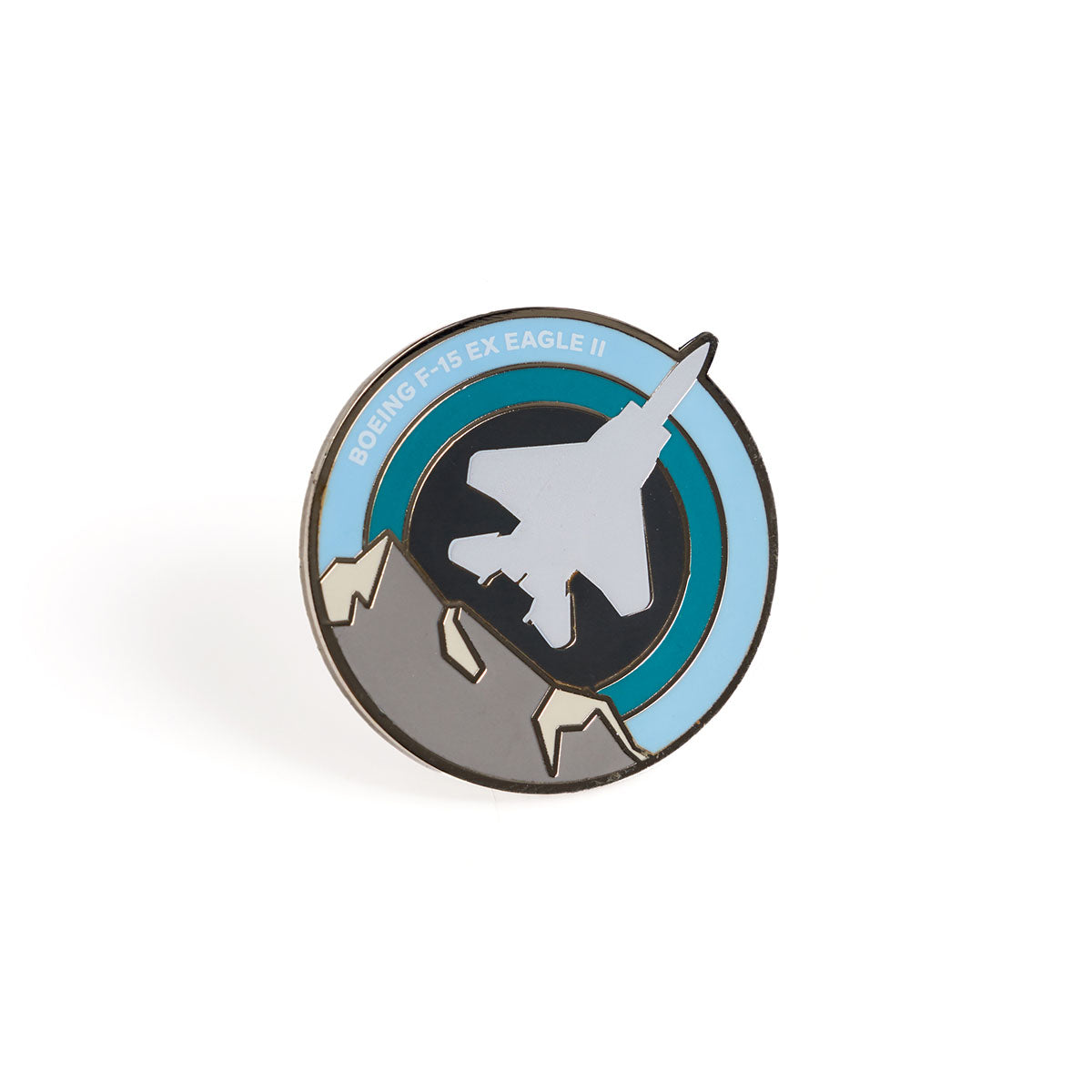 Skyward lapel pin, featuring the iconic Boeing F-15EX Eagle in an enamel roundel design.