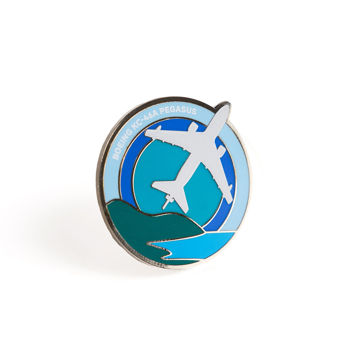 Skyward lapel pin, featuring the iconic Boeing KC-46 Pegasus in an enamel roundel design.