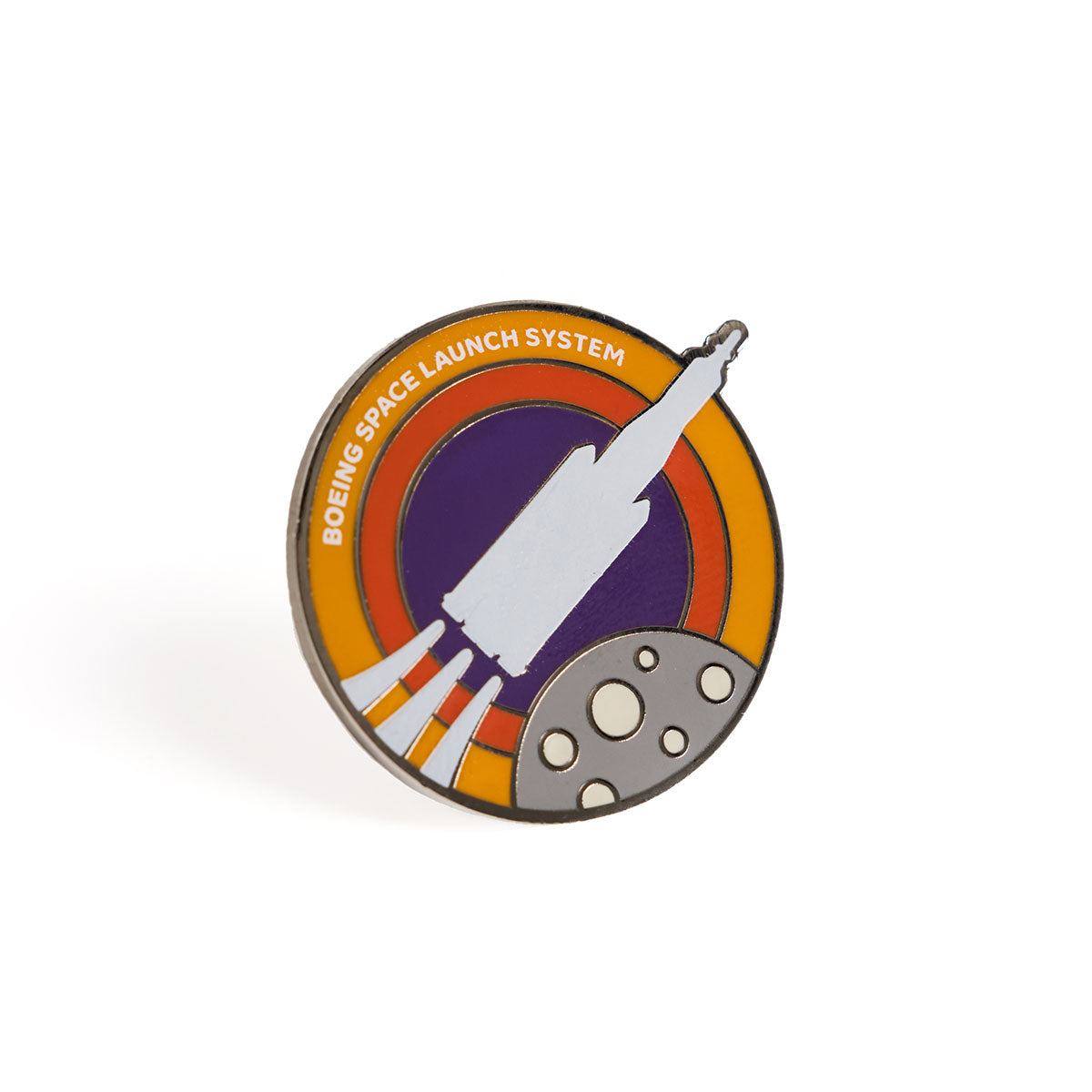 Skyward lapel pin, featuring the iconic Boeing Space Launch System in an enamel roundel design.