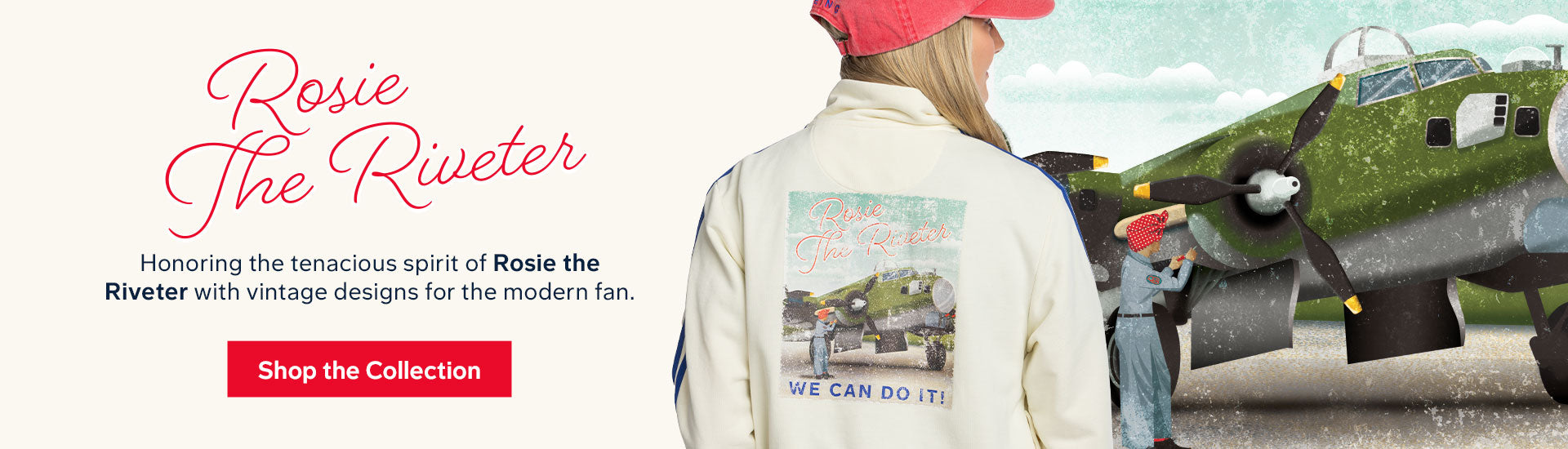 Rosie the Riveter Vintage Image Featuring Lifestyle of Girl Wearing Jacket and Hat HP Desktop Banner