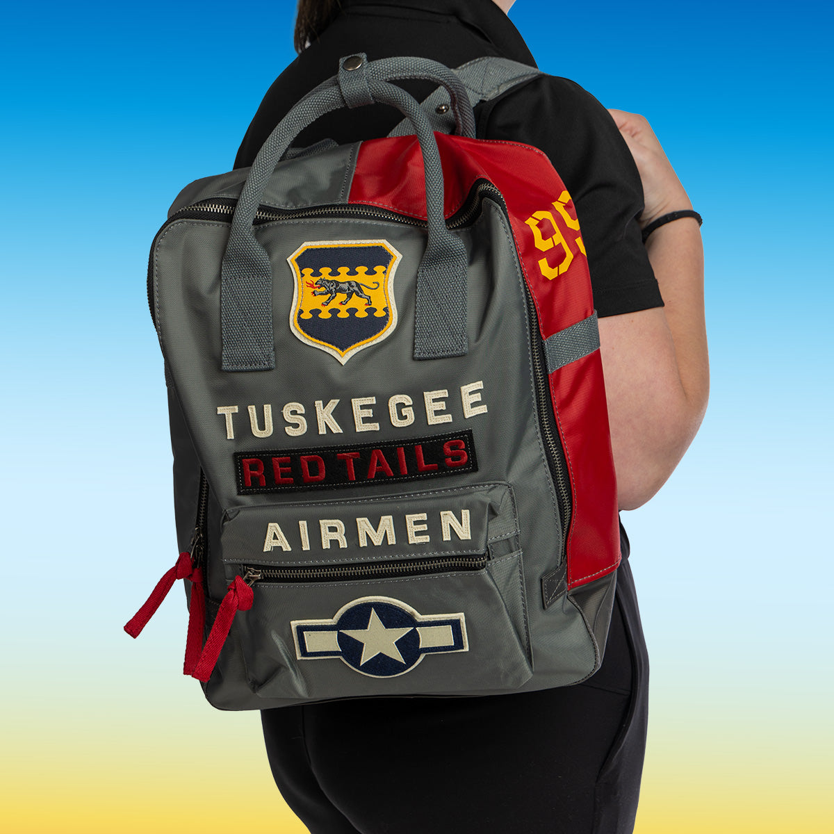 Lifestyle of Boeing Tuskegee Backpack on Small Mosaic Tile in Fan Favorites